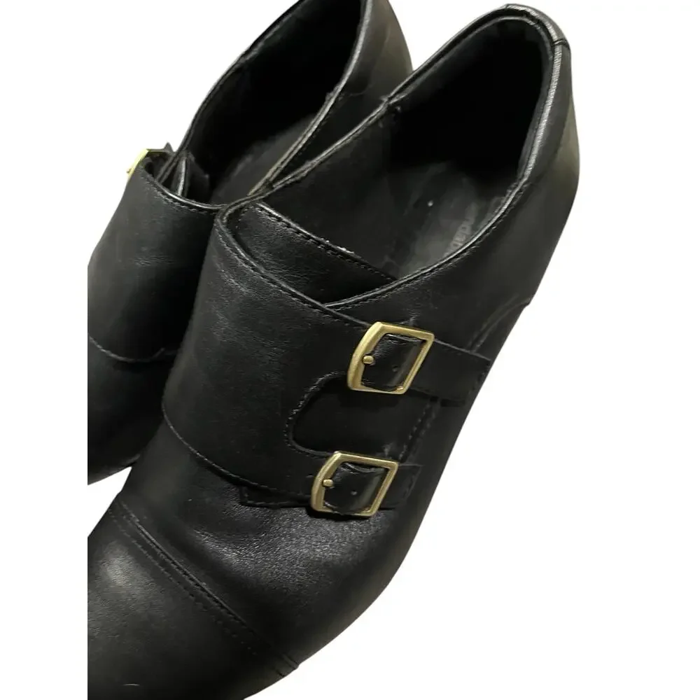 Clarks Bendables Womens Black Leather Heel Ankle Booties Size 9.5 Style 62597